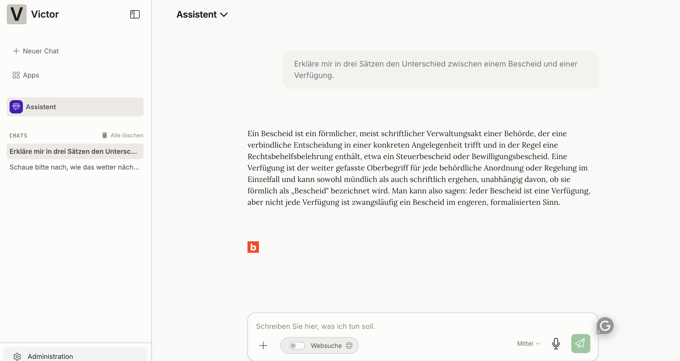 Die Chat-Oberfläche in basebox