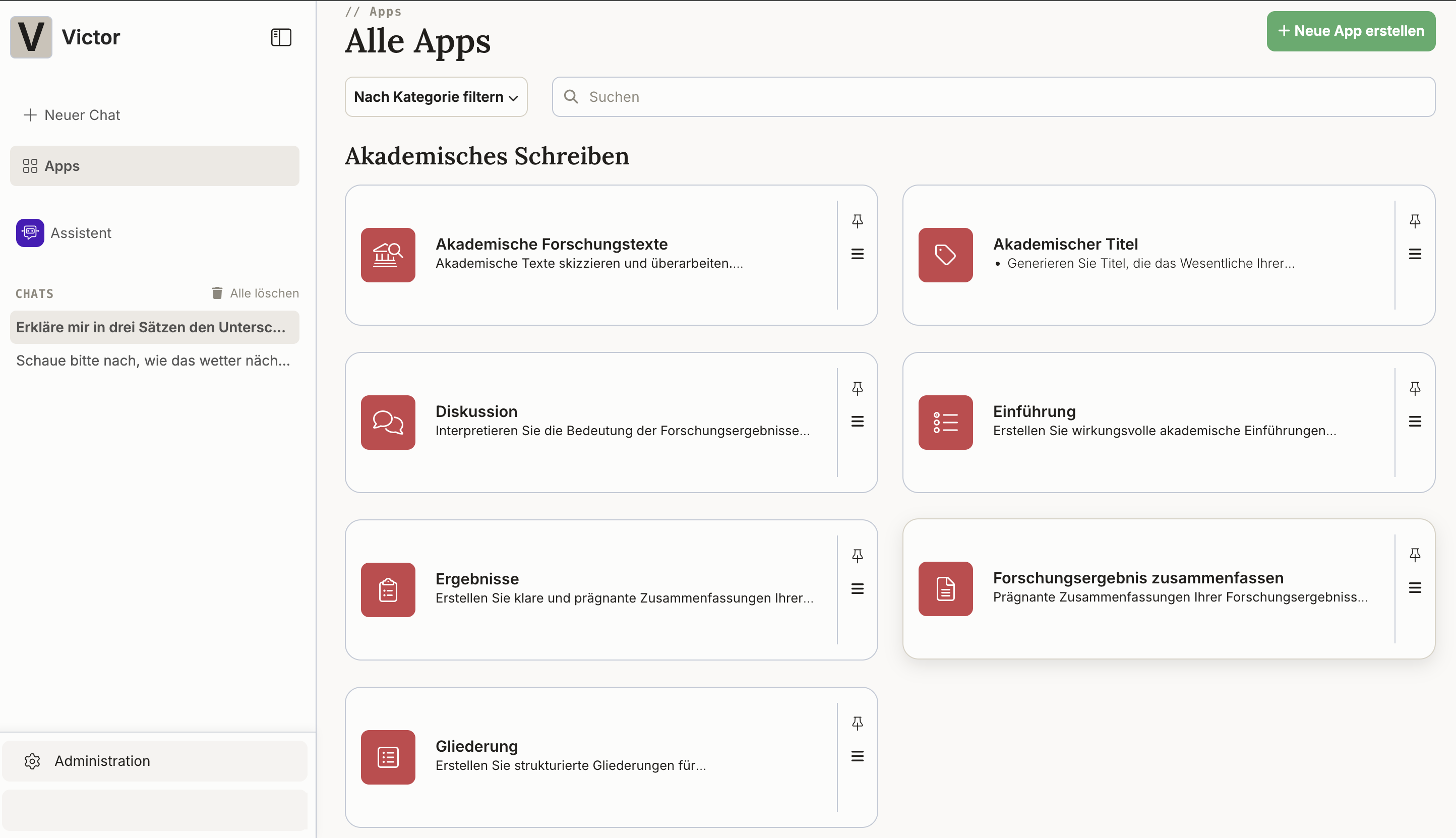 Die App-Übersicht „Alle Apps" mit Beispiel-Apps