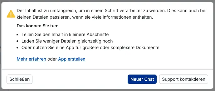 Error message "Document too large"
