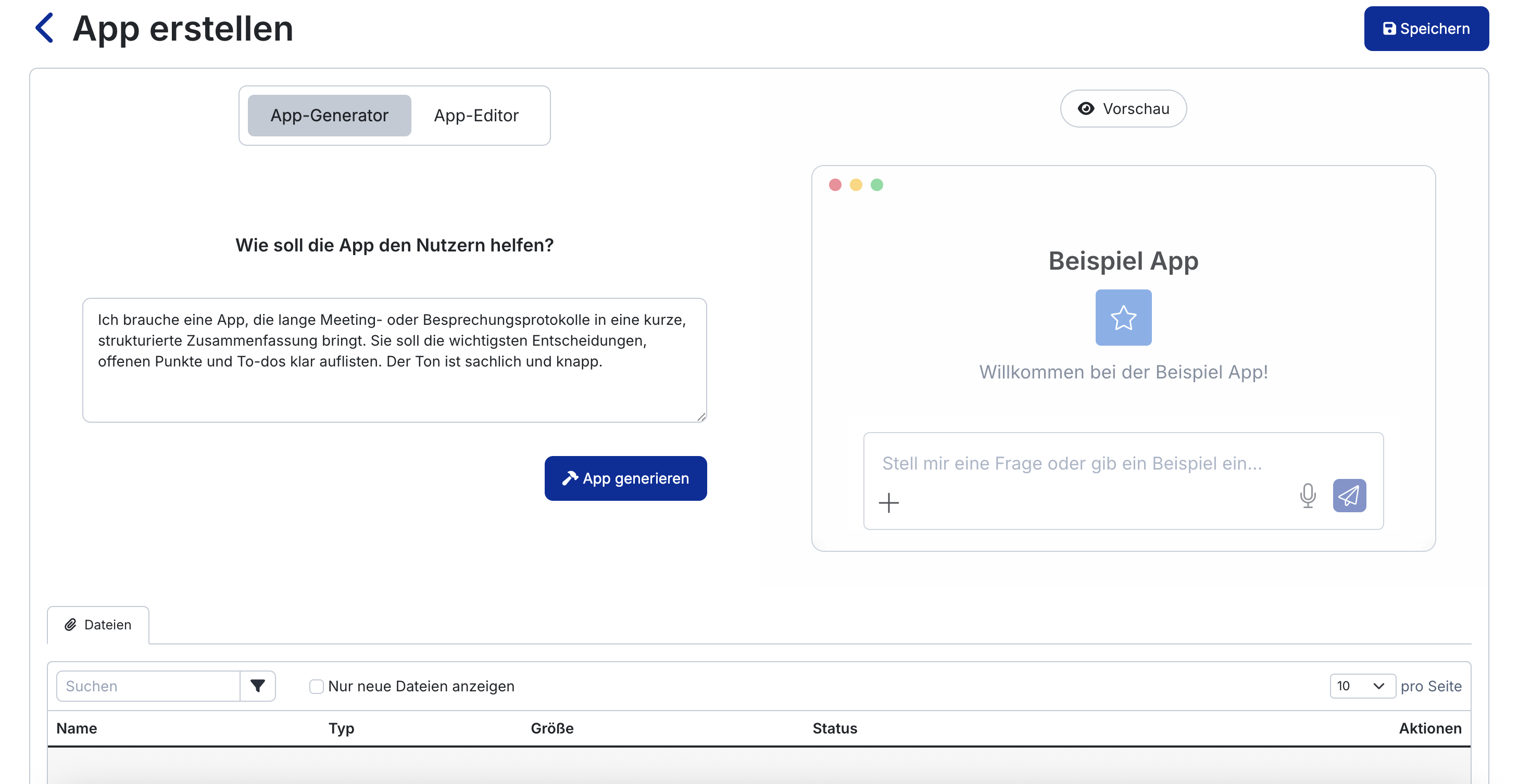 App generator: describe your request