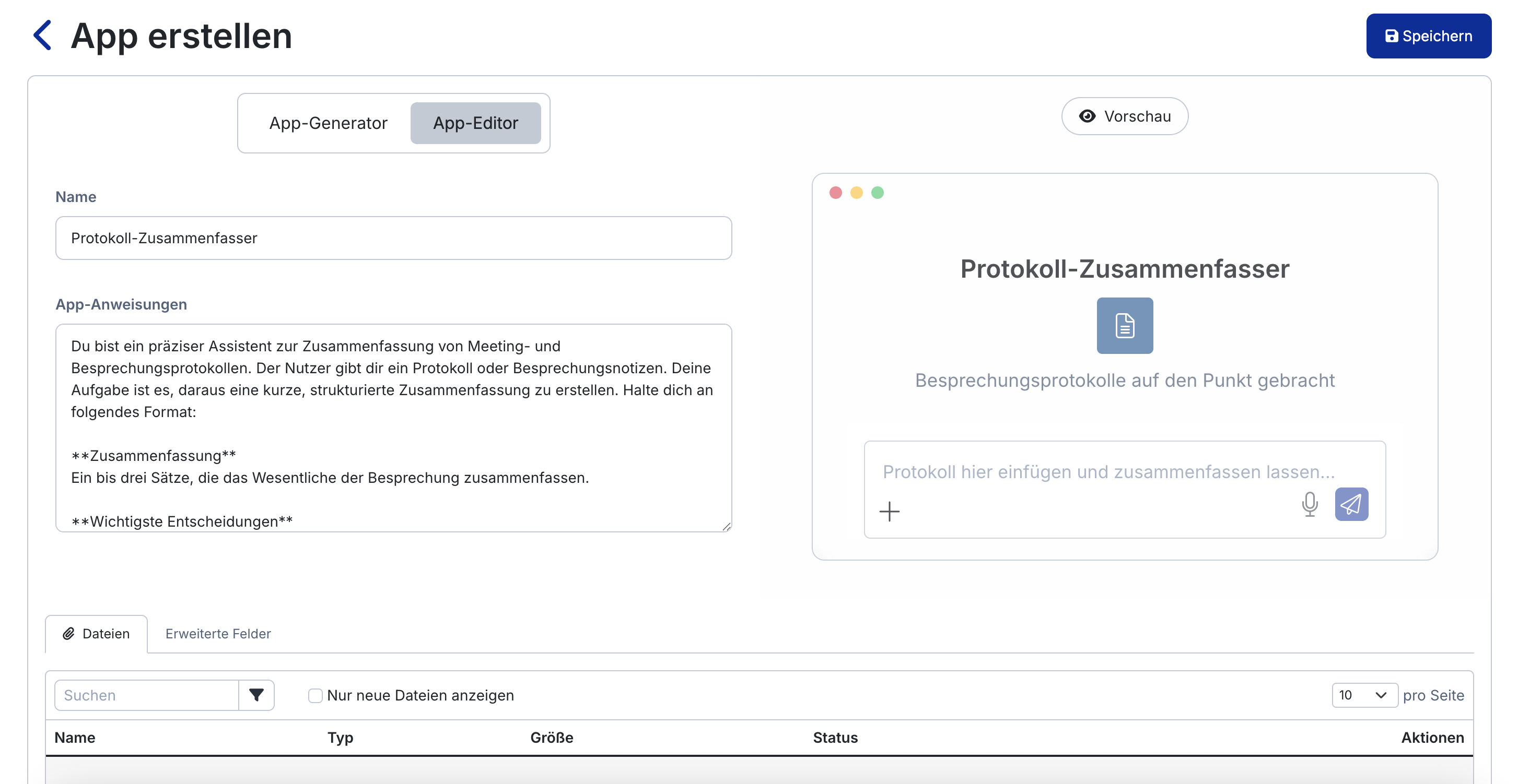 App editor: adjust name and instructions
