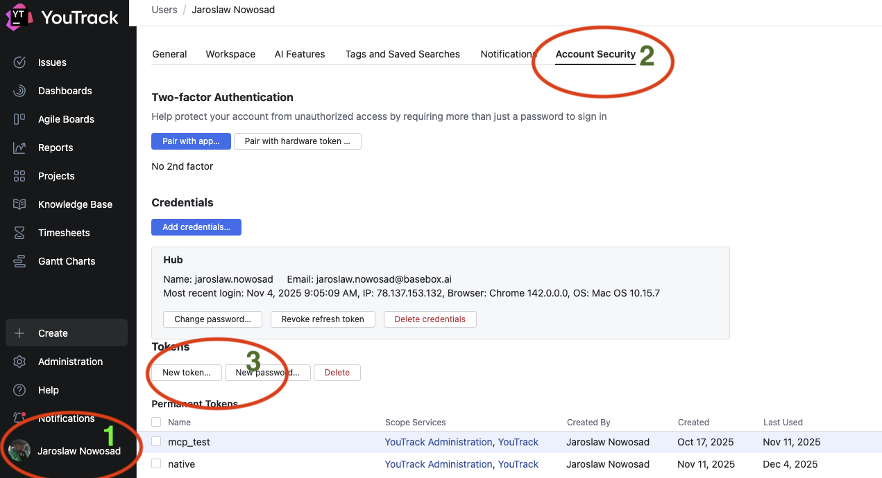 Creating a YouTrack permanent token